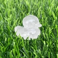 Mini transparent crystal duck gemstone carving placed on artificial green grass - White Crystal