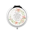 Silver compact mirror with pink floral wreath and inspirational quote on white background - Inspirational Journey