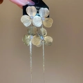 Detailed close-up of gold flower tassel earrings with zircons and S925 silver needle - Gold Flower Tassel Style (HE27763) / Gold