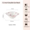 7.5 inch purple ceramic bowl with floral patterns and handles, 480ml capacity detail - Purple Flower - 7.5 Inch Double Ear Noodle Bowl