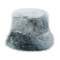 Detail of gray and white faux fur bucket hat with soft plush texture for winter - M (56-58cm) / Grey-White Gradient (I)