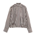 Vertical striped coffee and white casual shirt jacket with stand collar and chest pocket - XS / Striped Coffee