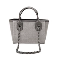 Minimalist light grey woven tote bag with silver chain strap and large capacity - Small / Gray