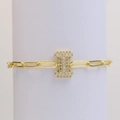 18k gold plated paperclip chain bracelet with sparkling crystal letter I pendant - Letter I