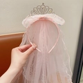 Pink glitter tulle veil headband with silver crystal crown for little girls - Pink Star Crown Headband
