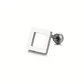 Close-up of square hollow titanium steel stud earring with brushed metal finish - Steel Color Square