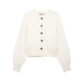 Women's cream knit cardigan with floral metal buttons and elegant lantern sleeves - S / Milky White