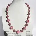 Handmade glass beaded necklace with rose motifs and crystals on a brass gold chain - Pink Purple Rose Pattern