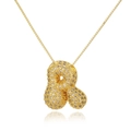 Macro shot of bubble letter R pendant with sparkling pavé cubic zirconia inlay and gold chain - Letter R (D1079-R)