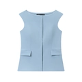 Top azul cielo sin mangas con cuello barco y bolsillos decorativos con solapa para mujer - Chaleco/XS
