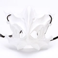 Detailed view of white bone skeleton cosplay mask featuring adjustable black elastic strap - Plastic / Tengu White