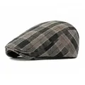 Retro grey and black plaid flat cap in wool blend fabric with structured peak - Adjustable / Black Plaid
