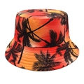 Détail du chapeau bob dégradé coucher de soleil avec motifs de silhouettes de palmiers - M (56-58cm) / Orange