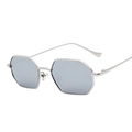 Hexagonal silver metal sunglasses with light blue lenses in a modern minimalist style - Silver Frame Mirror Lens