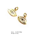 Golden evil eye pendant with zircon inlay for bracelets, size 14.5x11x2mm, 0.91g - Style 7 Almond Eye