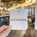 Elegant gold alloy hair clip with white faux pearls and crystals on a white card - 45# L Large Pearl Rhinestone Clip / White