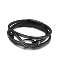 Bracciale multistrato in pelle nera con simbolo infinito e chiusura in metallo - Nero (KB134676-KFC)