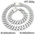 20mm silver-tone matte Cuban link chain necklace and bracelet set, 400mm and 200mm length - Steel Color Set 1 (Necklace 400mm+Bracelet 200mm)