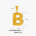 Polished gold stainless steel chubby letter B pendant with size and weight measurements - Letter B - Gold