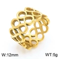 Golden titanium steel ring featuring interlocking infinite loops with cubic zirconia - Gold Geometric Hollow Style (KR51576-K)