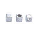 Three silver 6mm stainless steel cube beads with heart engraving for DIY jewelry - Silver