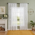 A pair of white lace curtains with elegant damask embroidery in a modern Nordic style setting - Liana Vine Pattern White (Rod Pocket) / W100*H250