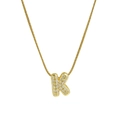 18k gold plated brass necklace with a pavé crystal letter K pendant on a snake chain - Necklace K / Gold