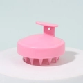 Pink silicone scalp massager brush with ergonomic handle and soft cleaning bristles - Pink