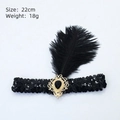 Bandeau Gatsby 1920 avec plumes noires, sequins, détails dorés et bijou central - Plume Paillette - Creux Gemme Noire