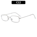 Modern rectangular silver metal frame glasses with slim temples and clear lenses - Silver Frame Clear Lenses