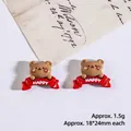 Cute brown resin bear charm with red Happy ribbon for DIY crafts and phone cases - Happy Bear