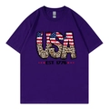 T-shirt violet à manches courtes avec motif USA léopard et texte EST. 1776 - Violet 318
