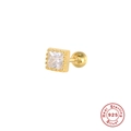 Minimalist square zircon stud earrings in 925 sterling silver with a gold-plated finish - Square Threaded Stud / Gold-White Zircon