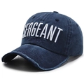 Navy blue washed cotton baseball cap with vintage sergeant embroidery and frayed brim - Navy Blue