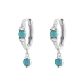 Silver-finish earrings featuring turquoise center stones and small transparent gemstones - Star Flare Pendant Style (Model I) / White Gold