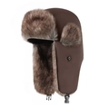 Bonnet d'aviateur d'hiver imperméable marron avec doublure en fausse fourrure et cache-oreilles - Café