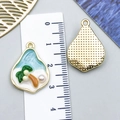 Detail showing 2.5cm beach palm tree enamel charms with pearl and gold texture back - Light Blue Gold-Sprinkled Beach Coconut Tree-23574