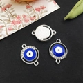 Silver devil's eye connectors with blue center and clear rhinestones for DIY jewelry - Bright Silver - Round Evil Eye Connector - 17x12mm