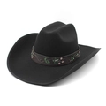 Vintage zwarte vilten cowboyhoed met bloemenborduursel en klinknagels op de band - M (56-59cm) / Zwart