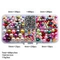 Assorted colorful DIY craft imitation pearls with sizes 4-10mm in a transparent grid box - 600 Pcs/Box / Multicolor (With Rivets)