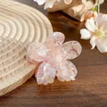 Pink and white marble acetate flower hair claw clip on wooden display plate - 7cm / Camouflage Peach Pink