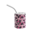 Pink and black rhinestone leopard print 3oz stainless steel insulated tumbler with metal straw - Straight / Leopard Pink