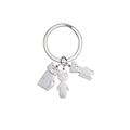 Polished silver keychain with cartoon cat, boy and pig charms made of stainless steel - 1 Dog 1 Cat 1 Boy / Silver