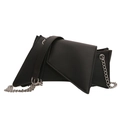 Minimalist black triangle leather shoulder bag with silver chain strap on white background - Black