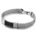 Pulsera de acero inoxidable para hombre con malla negra y cierre de acabado plateado - Color Acero
