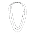 Detailed view of triple-layered silver stainless steel necklace with bead chain design - Three-layer Bead Chain Style / Silver