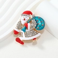 Vintage enamel Santa Claus brooch with red hat and sparkling rhinestones for coats - Santa Claus with Gift Bag
