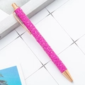 Pink glitter ballpoint pen with rose gold metal trim and retractable push mechanism - New Glitter Rose Red