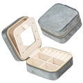 Gray velvet portable jewelry travel case with mirror and zipper closure storage compartments - Zipper Style / Velvet Grey
