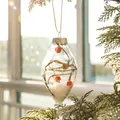Ornamento natalizio a goccia trasparente con bacche rosse, neve finta e cordino - 6CM Palla a Goccia d'Acqua Trasparente Bacche Rosse